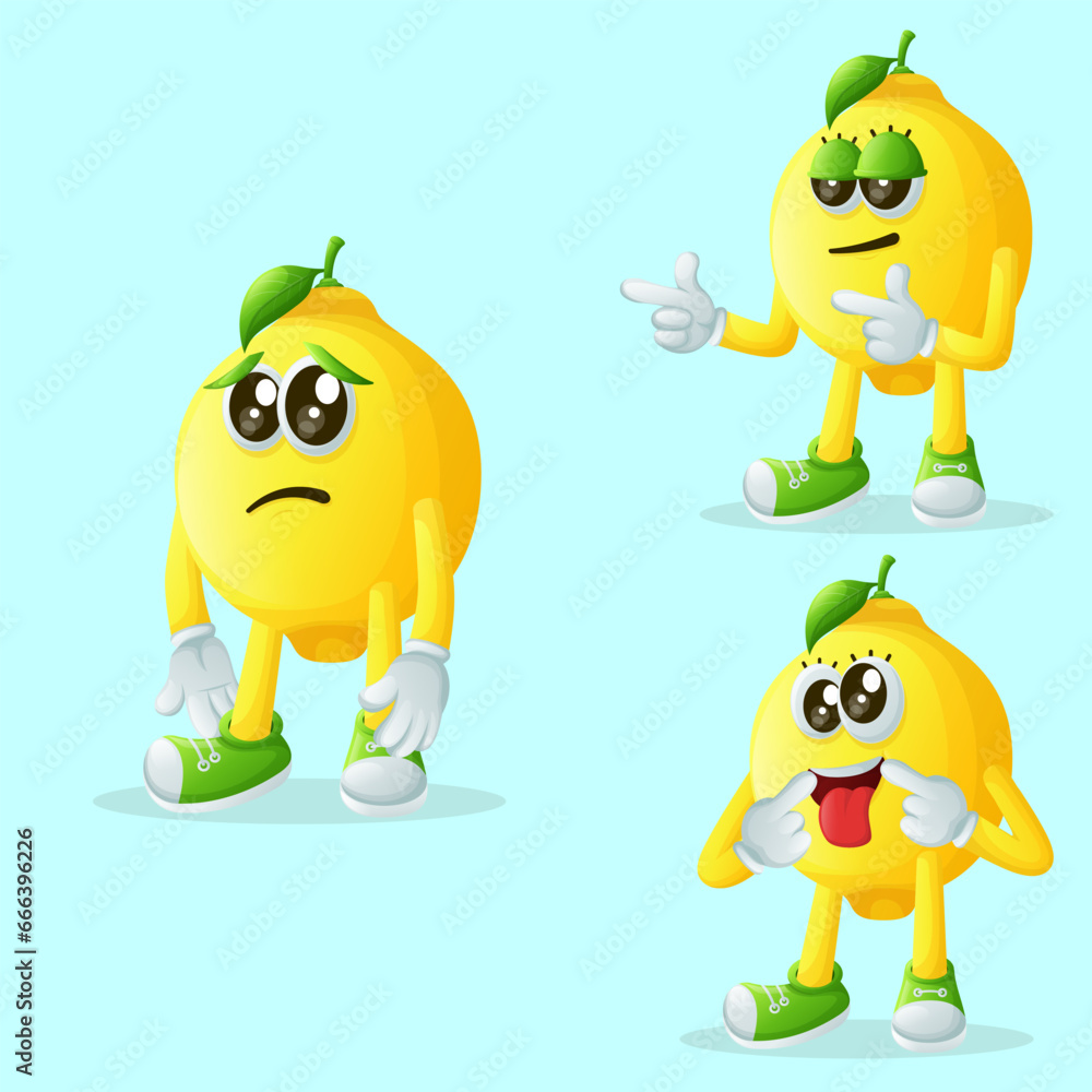 Obraz premium Cute lemon characters with different facial expressions
