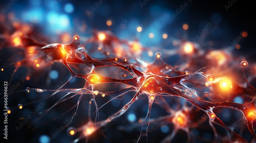 Obraz premium neuron cells with glowing in human brain synapses