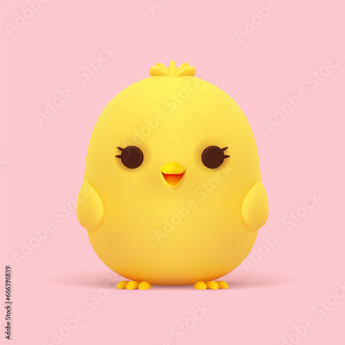 Cute yellow chick funny adorable baby chicken 3d icon realistic vector illustration