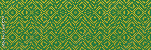 Seamless pattern in oriental geometric traditional style. 3d festive japanese ornament for lunar chinese new year decoration. Green and golden abstract asian vector creative motif. Vintage Dragon.