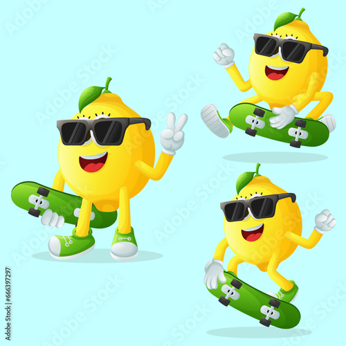 Cute lemon characters skateboarding