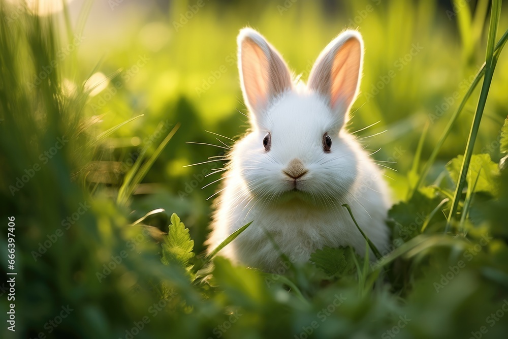 Obraz premium Domestic pet rabbit in green grass