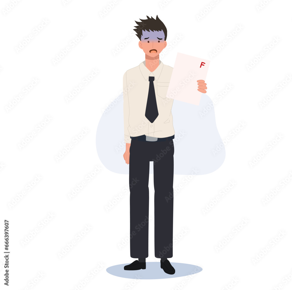 Academic Stress concept. Thai university student in uniform Receives F Grade Academic Stress concept. Thai university student in uniform Receives F Grade