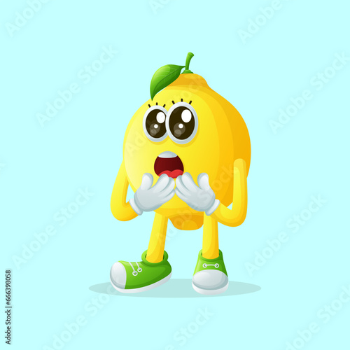 Cute lemon character with a surprised face and open mouth