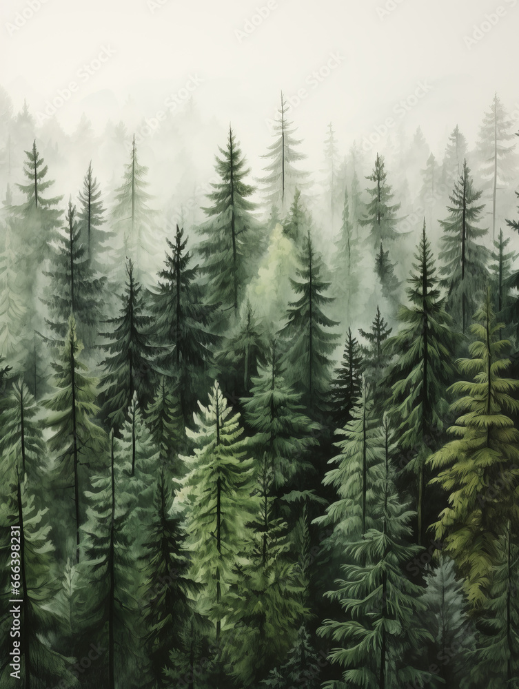 Watercolour Landscape Forest Painting 