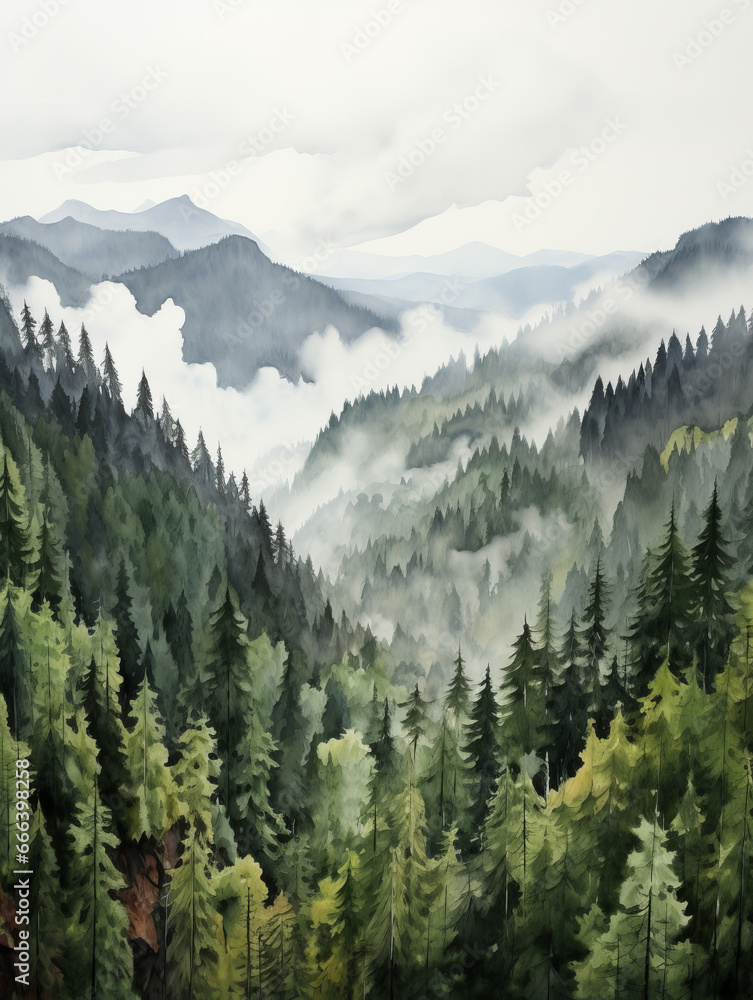 Watercolour Landscape Forest Painting 