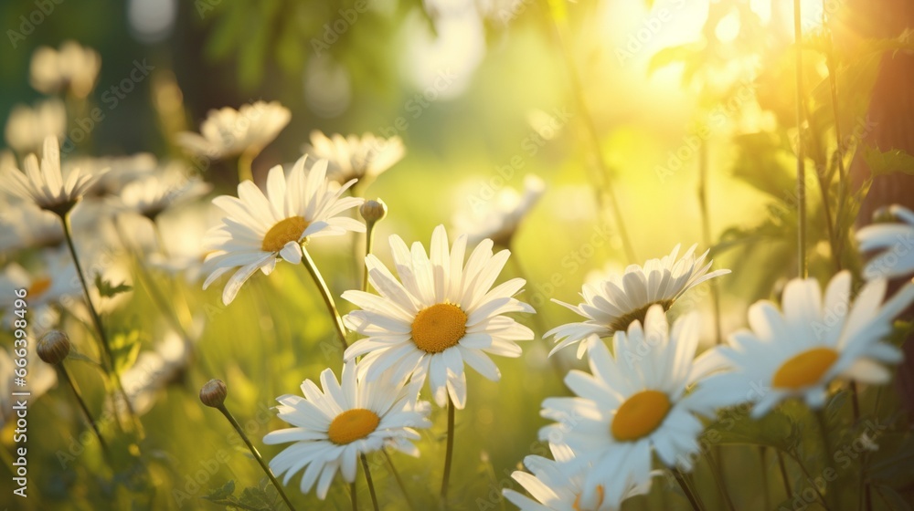 A meadow filled with wild daisies, turning their heads to the sun.