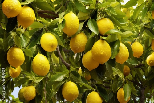 Tree bearing lemon fruits. Generative AI