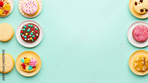 Christmas cookies top view background with copy text space - ai generative