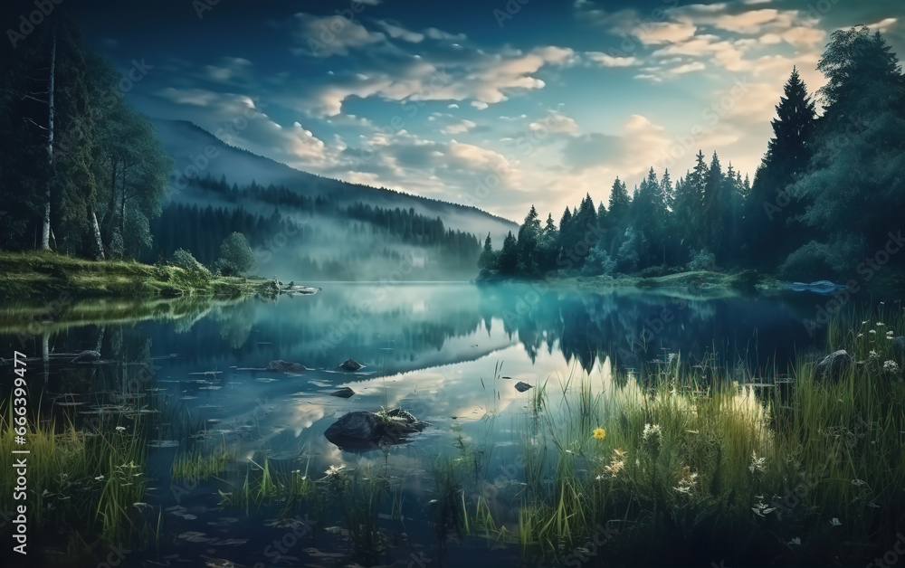 lake forest nature scenery,created with Generative AI tecnology.