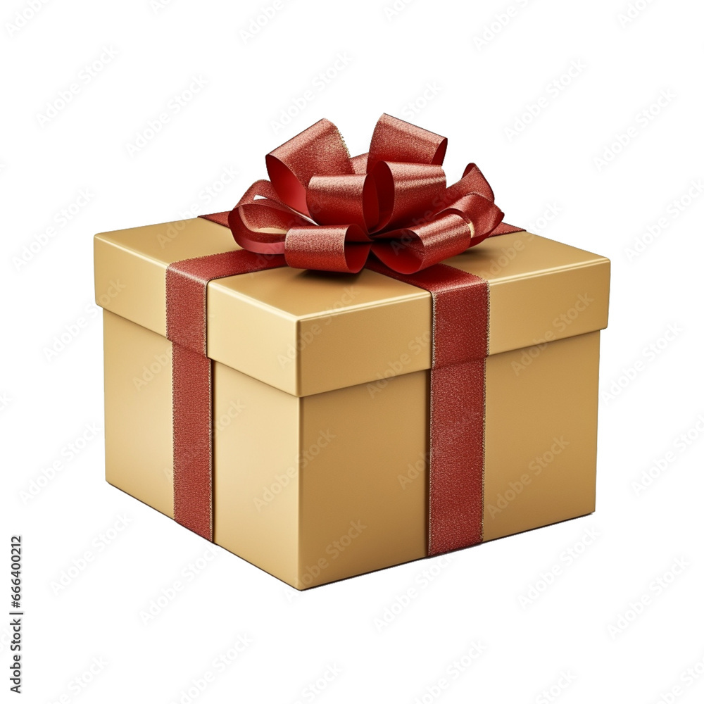 Fototapeta premium Gold gift box isolated on white. Christmas present