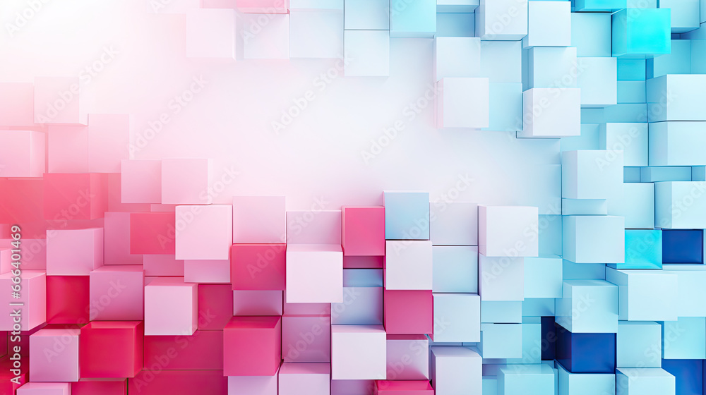 Texture background with random 3d cubic metal boxes in bright blue and red colors Texture background with random 3d cubic metal boxes in bright blue and red colors
