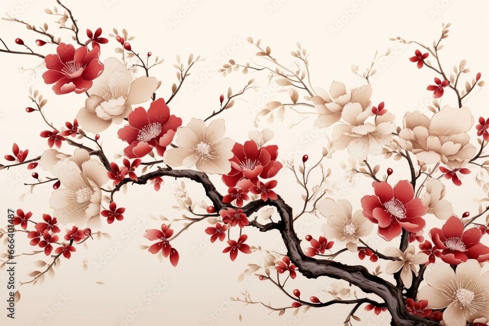 Exquisite oriental flower design, perfect for backdrop. Generative AI