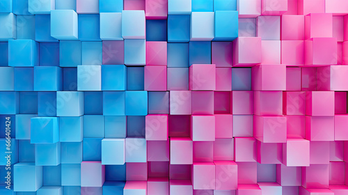 Texture background with random 3d cubic metal boxes in bright blue and red colors