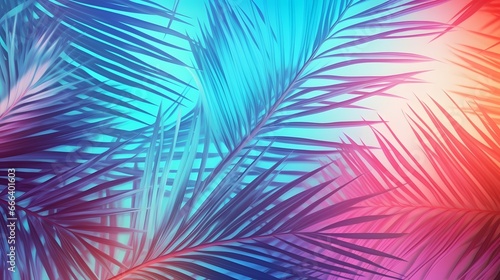Tropical palm leaves in vibrant neon gradient  holographic colors. minimal art concept. Generative AI