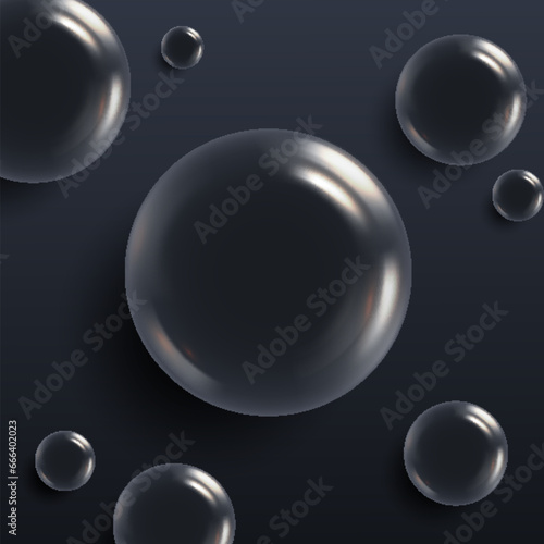 A set of realistic soap bubbles, transparent water bubbles, and bubbles from washing, including shampoo foam.