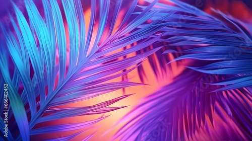 Tropical palm leaves in vibrant neon gradient  holographic colors. minimal art concept. Generative AI