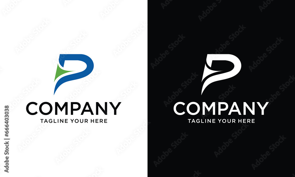 Letter P blue color payment logo on a black and white background. - obrazy, fototapety, plakaty 