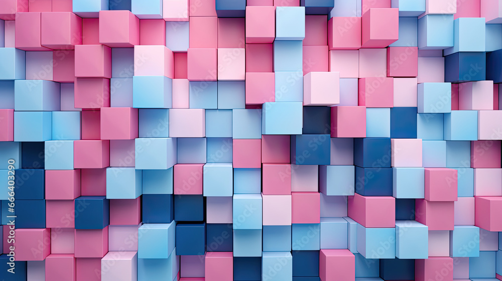 Texture background with random 3d cubic metal boxes in bright blue and red colors Texture background with random 3d cubic metal boxes in bright blue and red colors