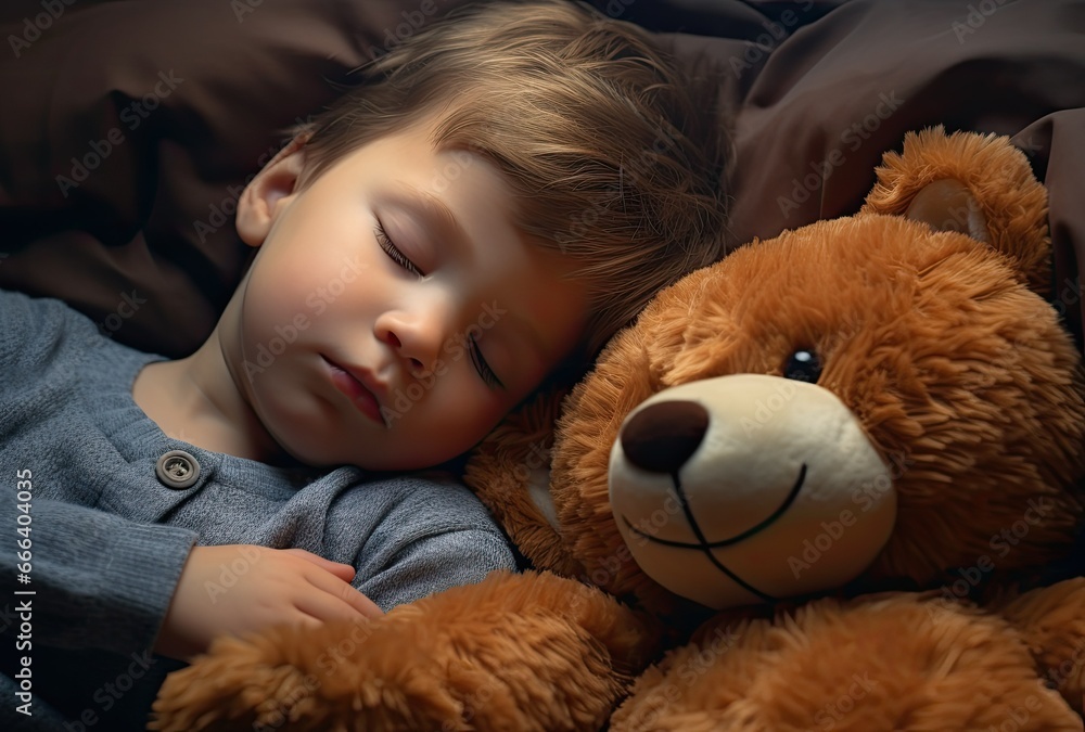 a cute little baby boy hugging a teddy bear while sleeping a cute little baby boy hugging a teddy bear while sleeping