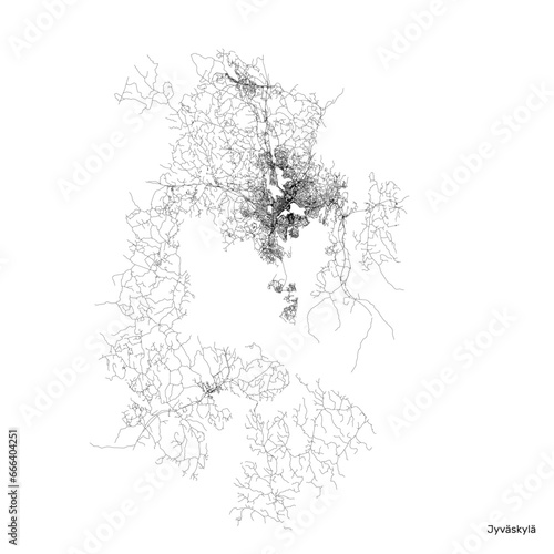 Jyväskylä city map with roads and streets, Finland. Vector outline illustration.