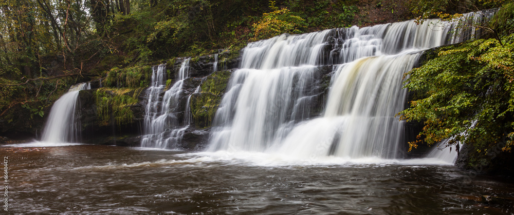Obraz premium Sgwd y Pannwr waterfall on the four waterfalls walk in Brecon Beacons national park Wales UK