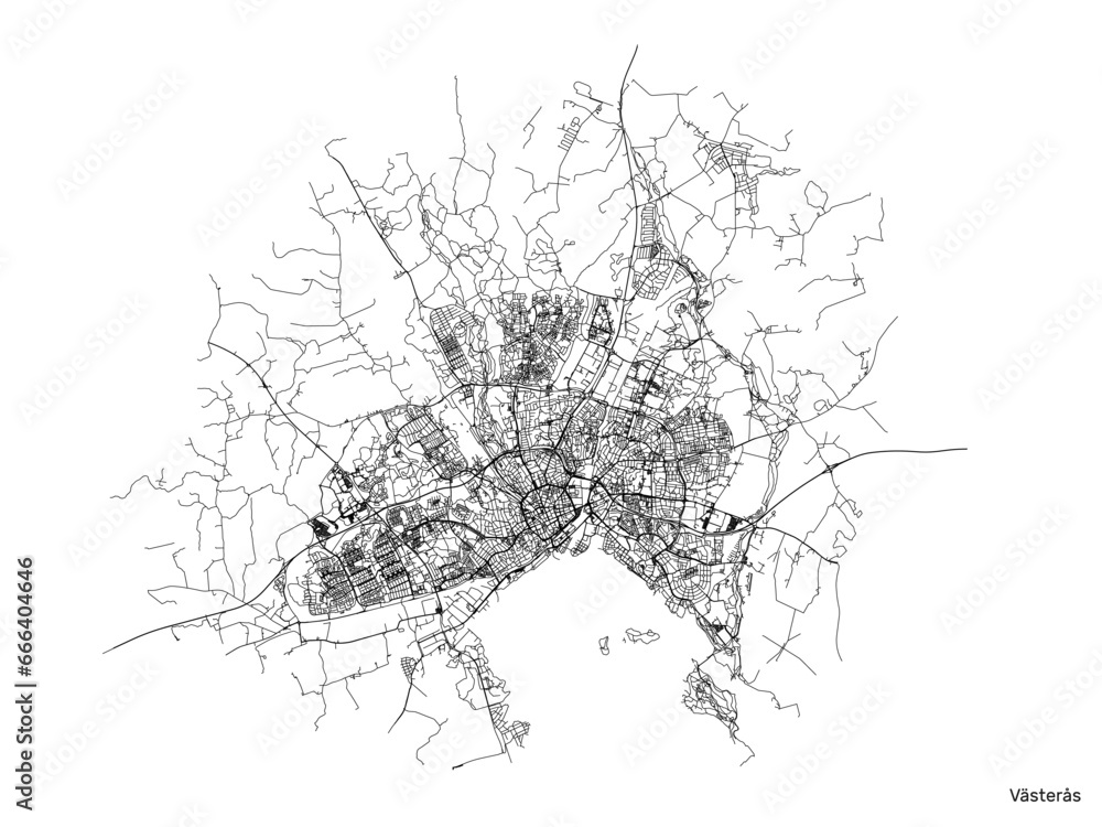 Obraz premium Västerås city map with roads and streets, Sweden. Vector outline illustration.