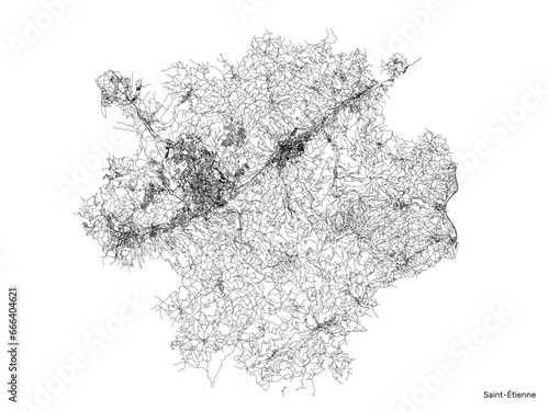 Saint-Etienne city map with roads and streets, France. Vector outline illustration.