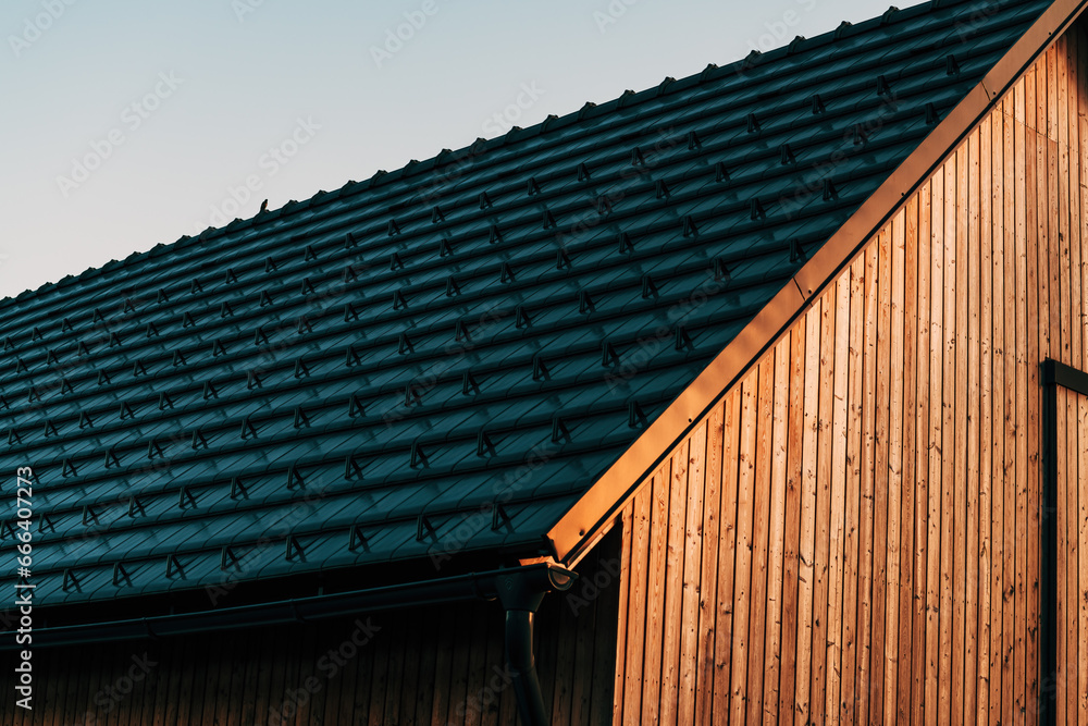 Alpine architecture, new roof of a house in slovenian rural village