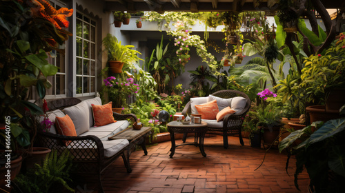 Garden Patio of a Cozy Condo adorned with Lush Plant