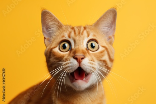 Studio portrait of surprised cat sitting on bright colors studio backgorund © CYBERUSS