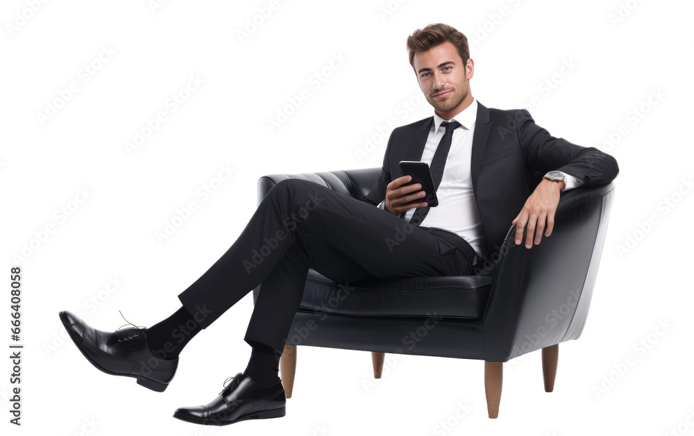 Business Success Attitude Sitting On Sofa on White or PNG Transparent Background. Business Success Attitude Sitting On Sofa on White or PNG Transparent Background.