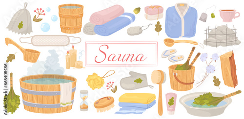 Sauna hygiene accessories, bath tools and equipment set
