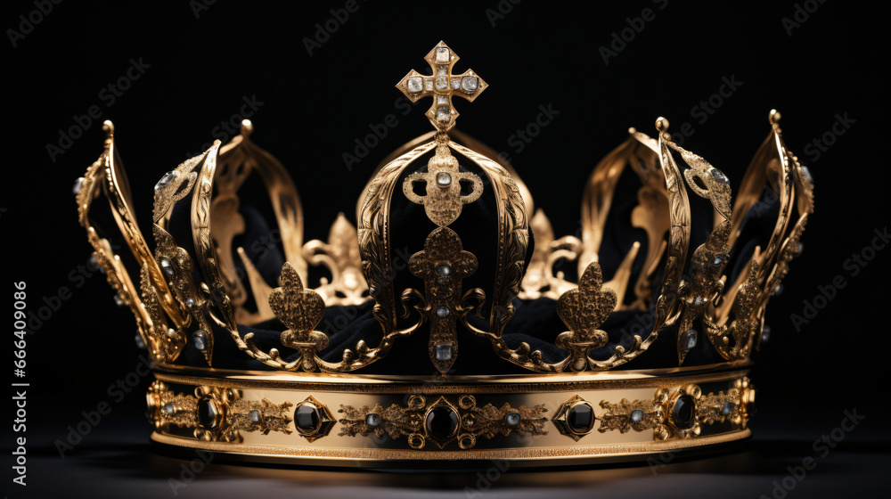 Gold crown on black surface