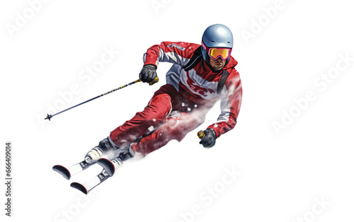 Detailed Portrait of Skiing Athlete on White or PNG Transparent Background.