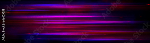 Pink and red line streaks with high speed motion light effect. Realistic vector illustration of neon energy flare action of fast glow movement. Velocity race or dynamic trail on black background.
