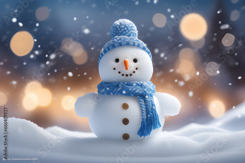 A cute baby snowman welcomes you. generative AI © 화섭 송