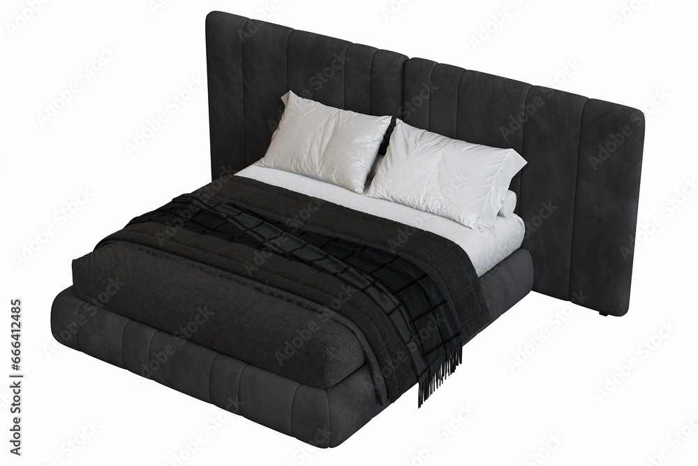 Fototapeta premium bed isolated on white background, interior furniture, 3D illustration, cg render