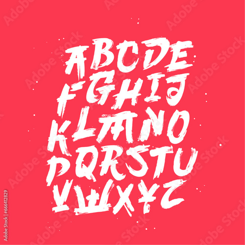 Beautiful font inspired by Japan. Capital letters of the English alphabet, drawn with a brush by hand.