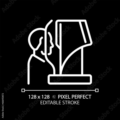 2D pixel perfect editable white computerized eye testing icon, isolated vector, thin line illustration representing eye care.