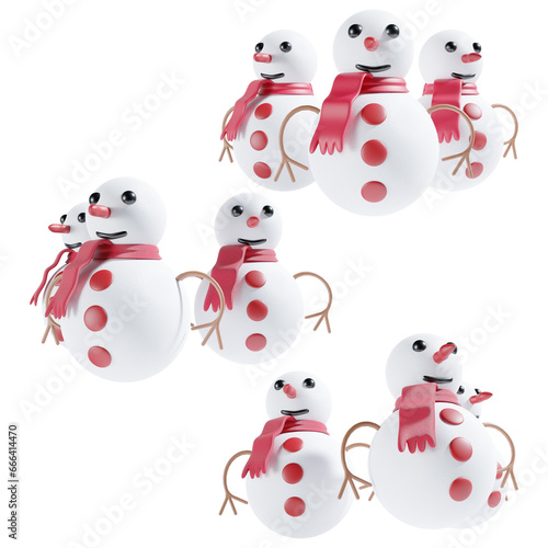 snowman 3d christmas illustration with three angle