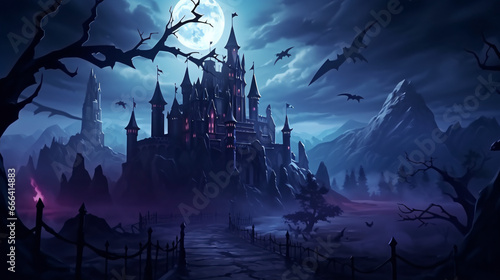 Halloween gloomy castle with full moon wallpaper