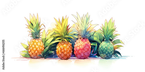 Pineapples on a white background. 