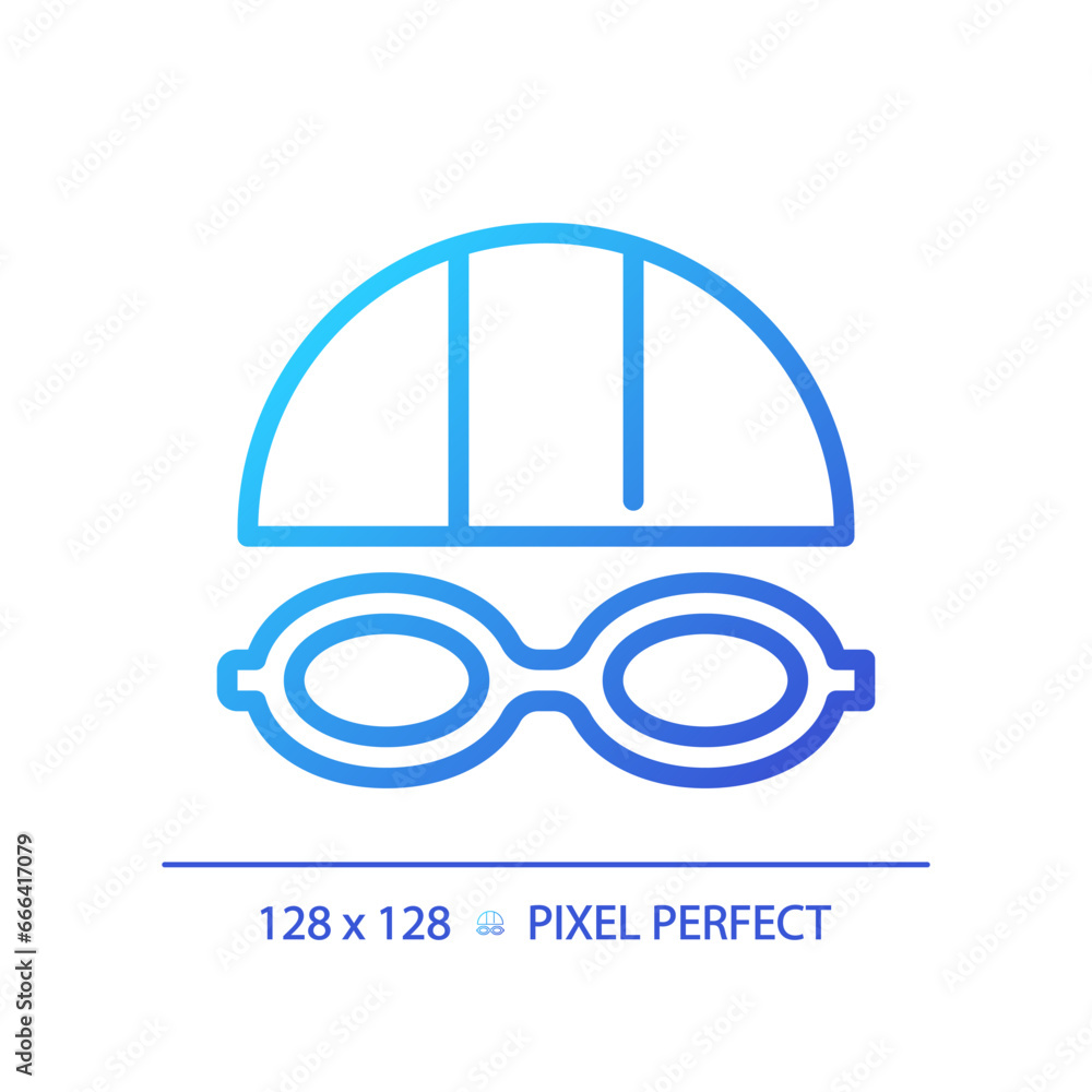 2D pixel perfect gradient swimming goggles icon, isolated vector, thin line illustration representing eye care. 2D pixel perfect gradient swimming goggles icon, isolated vector, thin line illustration representing eye care.