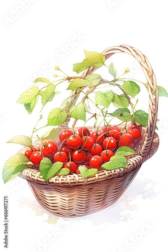 basket of cherries on white background. 