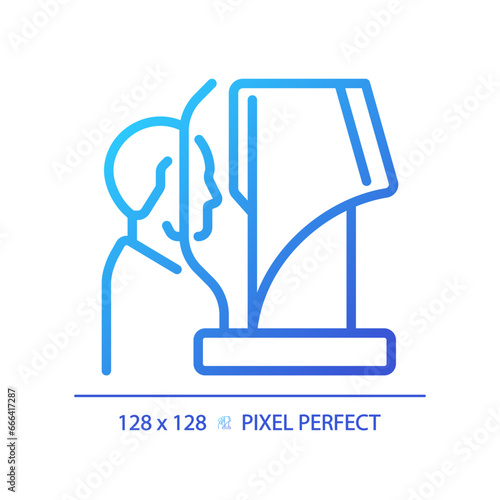 2D pixel perfect gradient computerized eye testing icon, isolated vector, thin line illustration representing eye care.