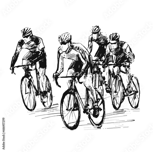 Drawing of cyclists racing on the street