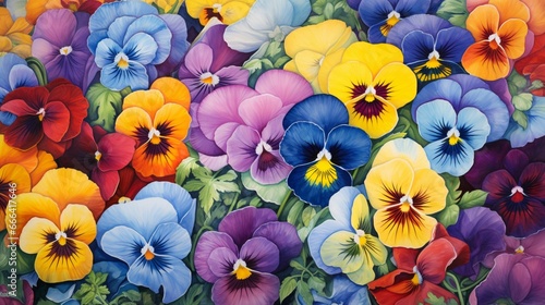 An array of pansies  their faces vivid and cheerful  greeting the day.