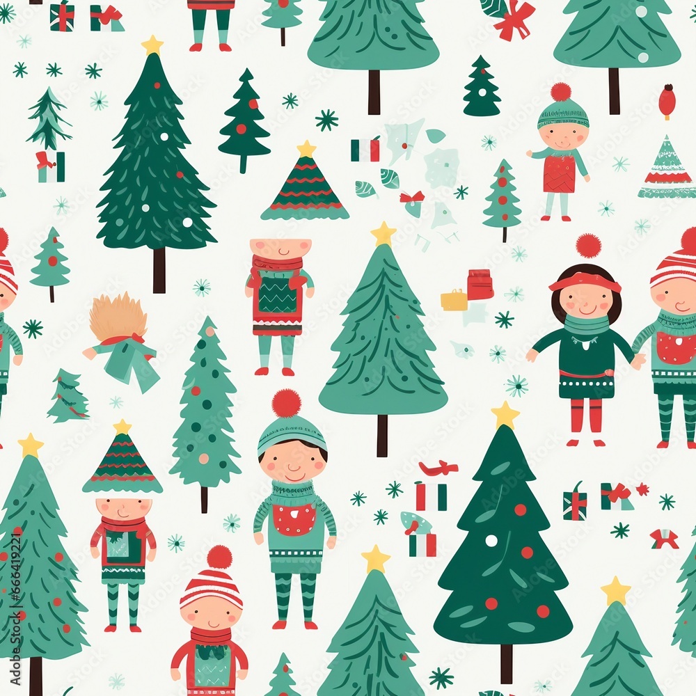 Christmas Trees Festive Kids' Fabric Pattern Seamless 