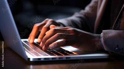 Close-up Black man hands typing on laptop